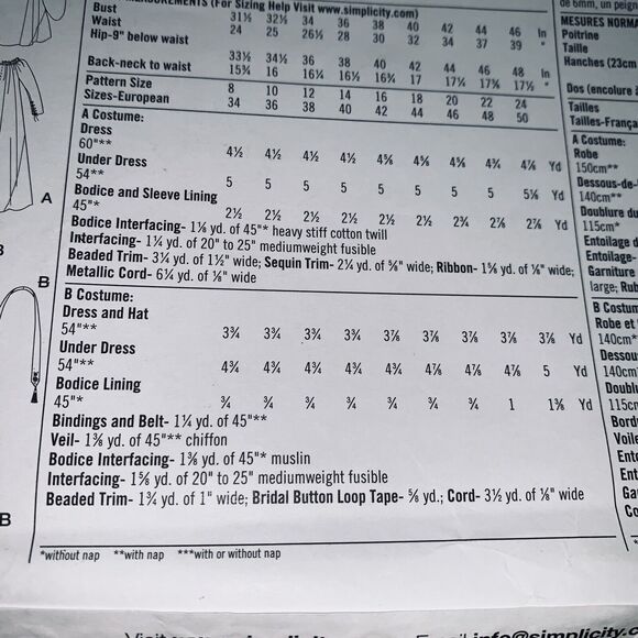 Simplicity 2573 sz U5 16-24 Bust 38-46 Renaissance Gown Costume New Bust 38-46 - Picture 6 of 6